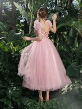 Elegant Beaded Sequined Bodice Puffy Sleeves Tulle Prom Homecoming Dress Perfect For Back To School, Gathering, Dance & Cocktail Events, Semi Formal Dress, For Birthday, Wedding Guest, Graduation